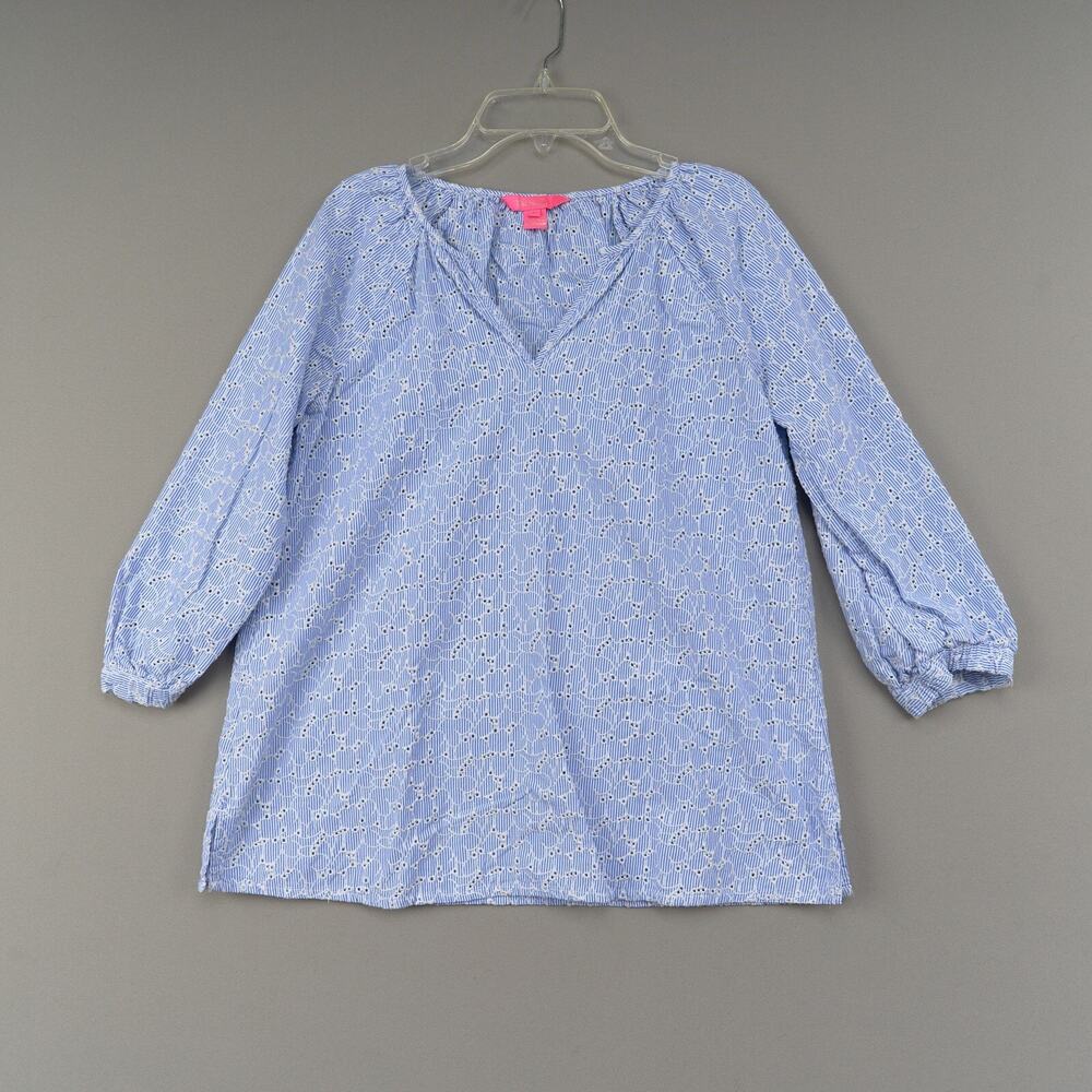 Lilly Pulitzer Willa Top Womens XS Blue White Eyelet